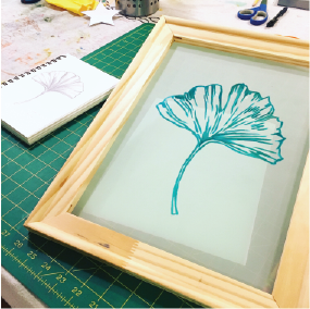 Screen with a gingko leaf from my screen printing class